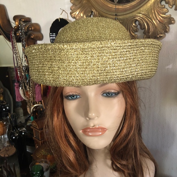 Vintage Accessories - Vintage Gold Lame Molded Hat